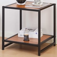 Bijzettafeltje Marek - 48x44x50cm - zwart metaal/walnoot