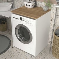 Wasmachinekast Loki - 65x60x92cm - wit/walnootdecor