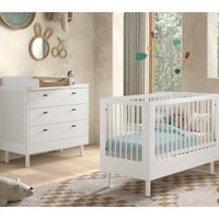 Babykamer Forrest: babybed 60x120cm, commode met luierplank - wit beukenhout
