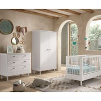 Babykamer Forrest: babybed 60x120cm, commode, kleerkast - wit beukenhout