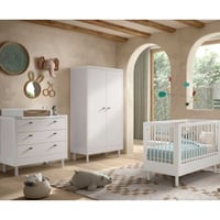 Babykamer Forrest: babybed 60x120cm, commode met luierplank, kleerkast - wit beukenhout