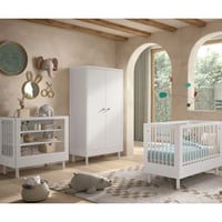Babykamer Forrest: babybed 60x120cm, verzorgingstafel, kleerkast - wit beukenhout