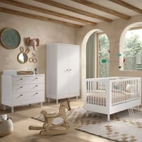 Babykamer Forrest: babybed 70x140cm, commode met luierplank, kleerkast - wit beukenhout
