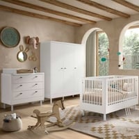 Babykamer Forrest: babybed 70x140cm, commode met luierplank, kleerkast - wit beukenhout
