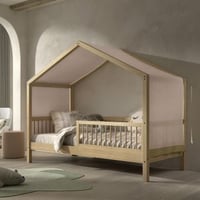 Huisbed Forrest 90x200 met uitvalbeveiliging en bedtent - beukenhout/roze