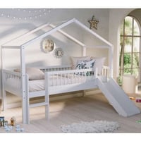 Huisbed Forrest - 90 x 200cm - met glijbaan - massief beukenhout - wit
