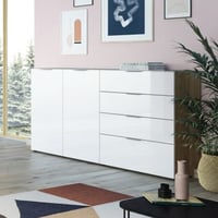 Dressoir Dudek 184cm met 2 deuren & 4 lades - wit/eik
