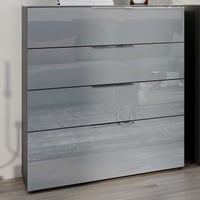 Ladekast Dudek 83cm met 4 lades - fronten in glas - grafiet/zilvergrijs