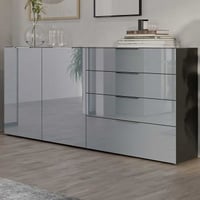 Dressoir Dudek met 2 deuren & 4 lades - fronten in glas - grafiet/zilvergrijs
