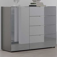 Dressoir Dudek met 1 deur & 4 lades - fronten in glas - grafiet/zilvergrijs