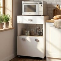 Keukentrolley Rosemary 1 lade, 1 open vak en 2 draaideuren-mat wit/acacia