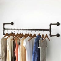 Wandgemonteerd kledingrek Set van 2, industriële pijp opknoping bar