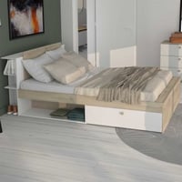 Tweepersoonsbed Liva - 160x200cm - met opbergruimte - wit/eikdecor