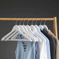 Houten kleerhangers, set van 20, kleerhangers, antislip, 360° draaibaar, wit/zilver