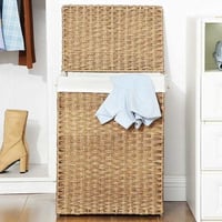 90L handgeweven rotan wasmand, opvouwbaar met uitneembare voering