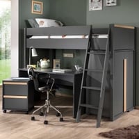 Hoogslaper London 90x200 met kast, bureau en ladeblok - antraciet
