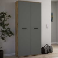 Opbergkast Leon - 90x38x195cm - 2 lades - antraciet/artisan eik