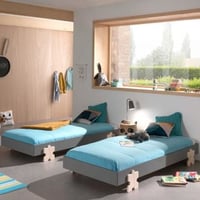 Kinderbed Modulo Puzzle 90x200 stapelbaar set van 2 - antraciet/dennenhout