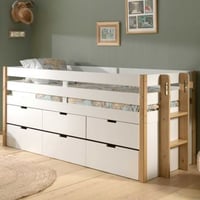Kajuitbed Maggie 90 x 200 met 3 lades en bedlade - wit/dennenhout 