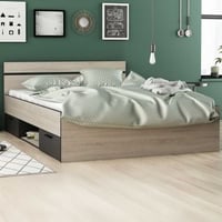 Bed Micheline 140 x 190 cm-geborstelde eik/matzwart