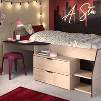 Kajuitbed Milky met bureau en lades - zwart/eik