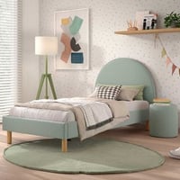 Gestoffeerd bed Maeva 90x200cm met nachttafeltje - groene bouclé stof