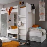 Stapelbed Lopes 90x200cm met kast - beton/wit