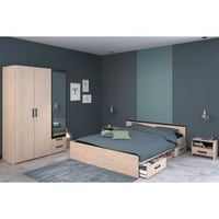 Slaapkamer Alma: bed 160x200cm, nachtkastje, kleerkast - eikdecor