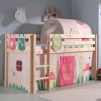 Halfhoogslaper Charlotte met bedtent, -tunnel & opbergzakjes Spring - dennenhout