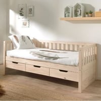 Kajuitbed Friedrich | 211,2 x 98,2 x 68 cm | 3 Lades | Dennenhout | Milky Pine-design