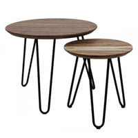 Salontafel Luzern set van 2 metaal - acaciahout /zwart
