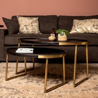 Salontafel Paulson set van 2 mangohout - zwart/antiek goud