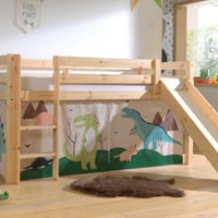 Halfhoogslaper met glijbaan Astrid met bedtent Dino - dennenhout