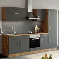 Kitchenette Sorrella 270cm met oven en koelkast - antraciet/eik