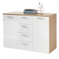 Commode Lobi 2 deuren 4 lades - glanzend wit/hout