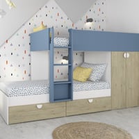 Stapelbed Jip met kast & lades - eik/wit/blauw