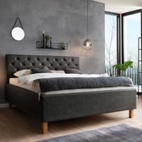 Bed San Marino 160x200cm met opbergruimte kunstleer - antraciet/eik