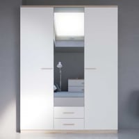 Kleerkast Seliena 3 draaideuren, 1 kledingroede, 4 legplanken en 2 lades-Geborstelde eik/mat wit