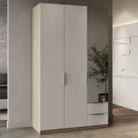 Kledingkast Spectre 120cm met spiegel - mat wit/eik
