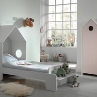Bedhuisje 90x200 cm (incl. lattenbodem) en kleerkast Casami-roze/wit