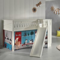 Halfhoogslaper Scottie 90x200 cm met glijbaan en dierenwinkelgordijn-wit