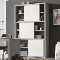Boekenkast Prato 120cm met drie schuifdeuren - beton / hoogglans wit