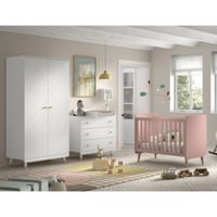 Babykamerset Billy - Tweedeurskleerkast, commode, verversplank & babybed - Roze/wit 