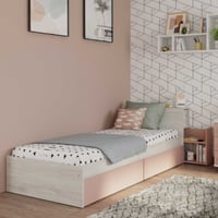 Eénpersoonsbed Kazim 90x190 cm-dennenhout/roze