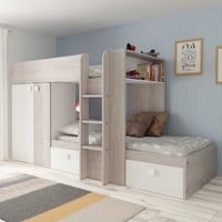 Stapelbed Beau 90x190 cm met kast & lades - grenen/wit