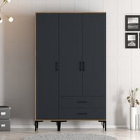 Kledingkast Korbin - 201,1x120x47,5 cm - Antraciet/walnoot