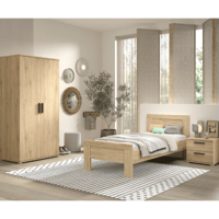 Tienerkamer Sammie: bed 90x200cm, nachtkastje, kledingkast - eikdecor