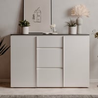 Dressoir Bresse - 133x40x92cm - 2 deuren & 3 lades - hoogglans wit/antraciet