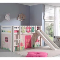 Halfhoogslaper met glijbaan Astrid met bedtent & opbergzakjes Spring - wit