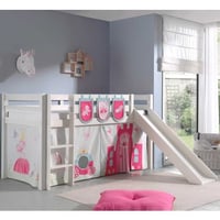 Halfhoogslaper met glijbaan Astrid met bedtent & opbergzakjes Princess II - wit